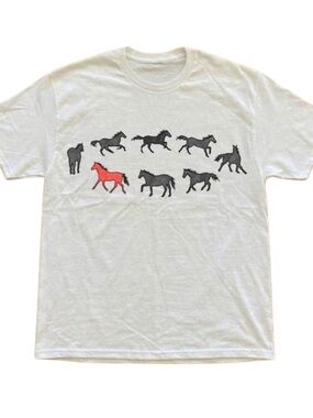 Men's White Graphic Horse T-Shirt - Red Accent